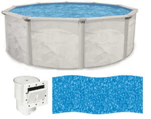 A large pool and blue mat